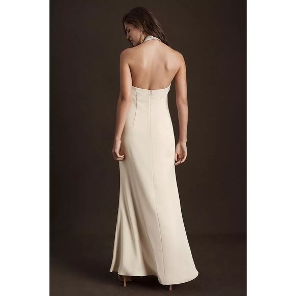 BHLDN Dress Womens 0 Ruby Twist Halter Satin Gown Champagne Elegant Bridesmaids - Picture 3 of 13